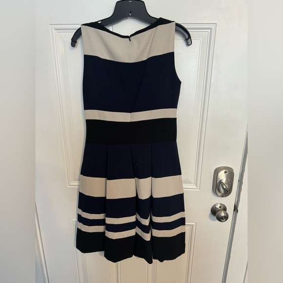 Ralph Lauren Striped a-line dress with pleated skirt  (black, navy & neutral) - Picture 3 of 8
